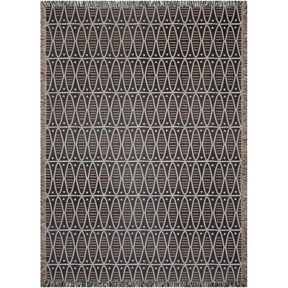 Modern Earth Tone Woven Cotton Blanket in Black and Warm Beige