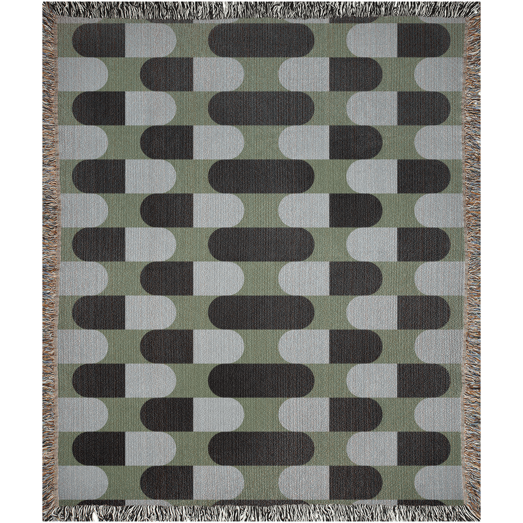Modern Blue and Green Geometric Woven Throw Blanket
