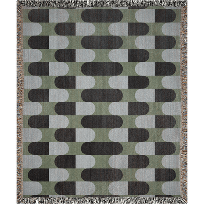 Modern Blue and Green Geometric Woven Throw Blanket