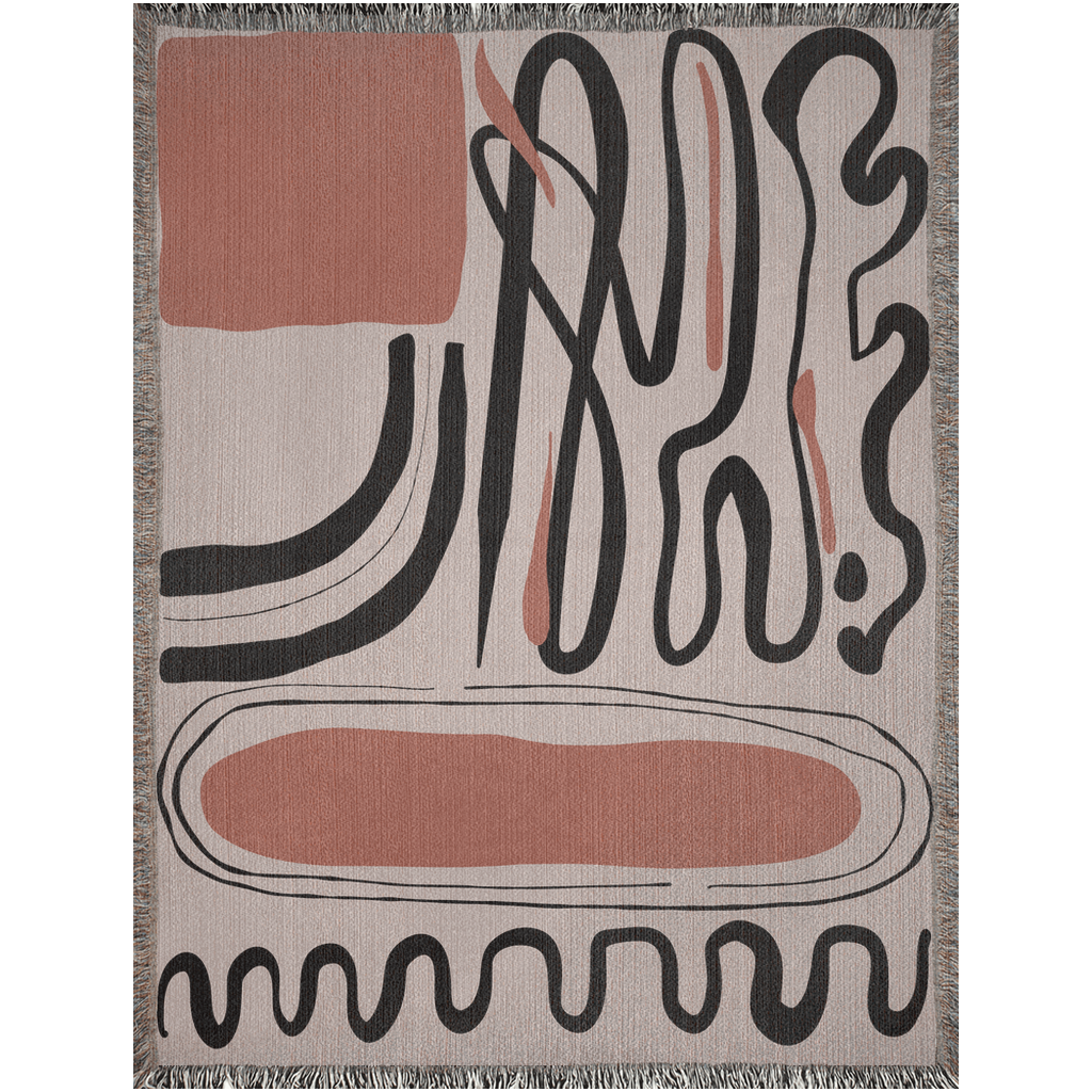 Abstract Terracotta and Black Scribble Woven Cotton Blanket