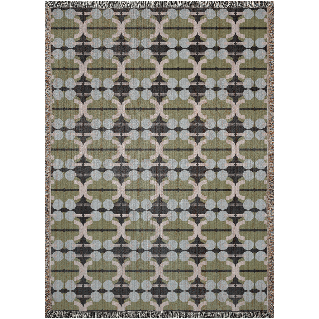 Modern Olive Green and Light Blue Woven Throw Blanket