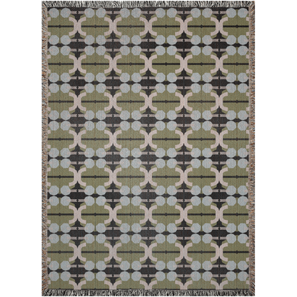 Modern Olive Green and Light Blue Woven Throw Blanket