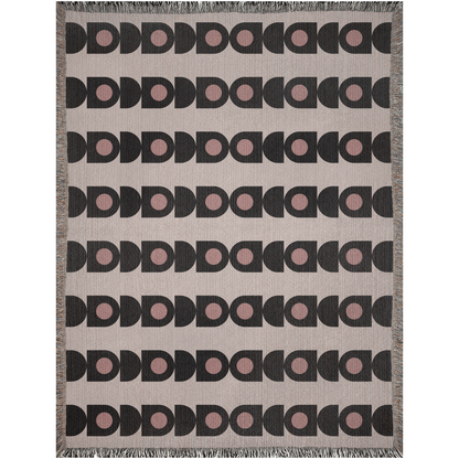 Blush and Charcoal Geometric Woven Throw Blanket