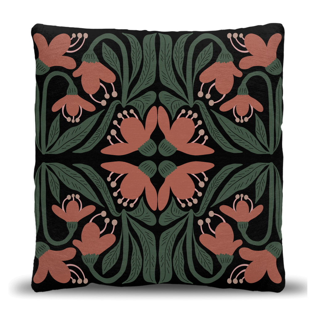 Terracotta Floral Motif Woven Pillow