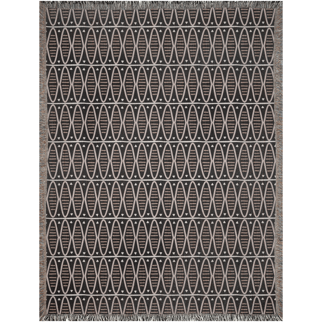 Modern Earth Tone Woven Cotton Blanket in Black and Warm Beige