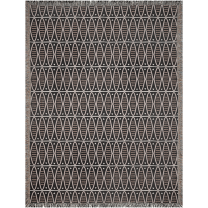Modern Earth Tone Woven Cotton Blanket in Black and Warm Beige