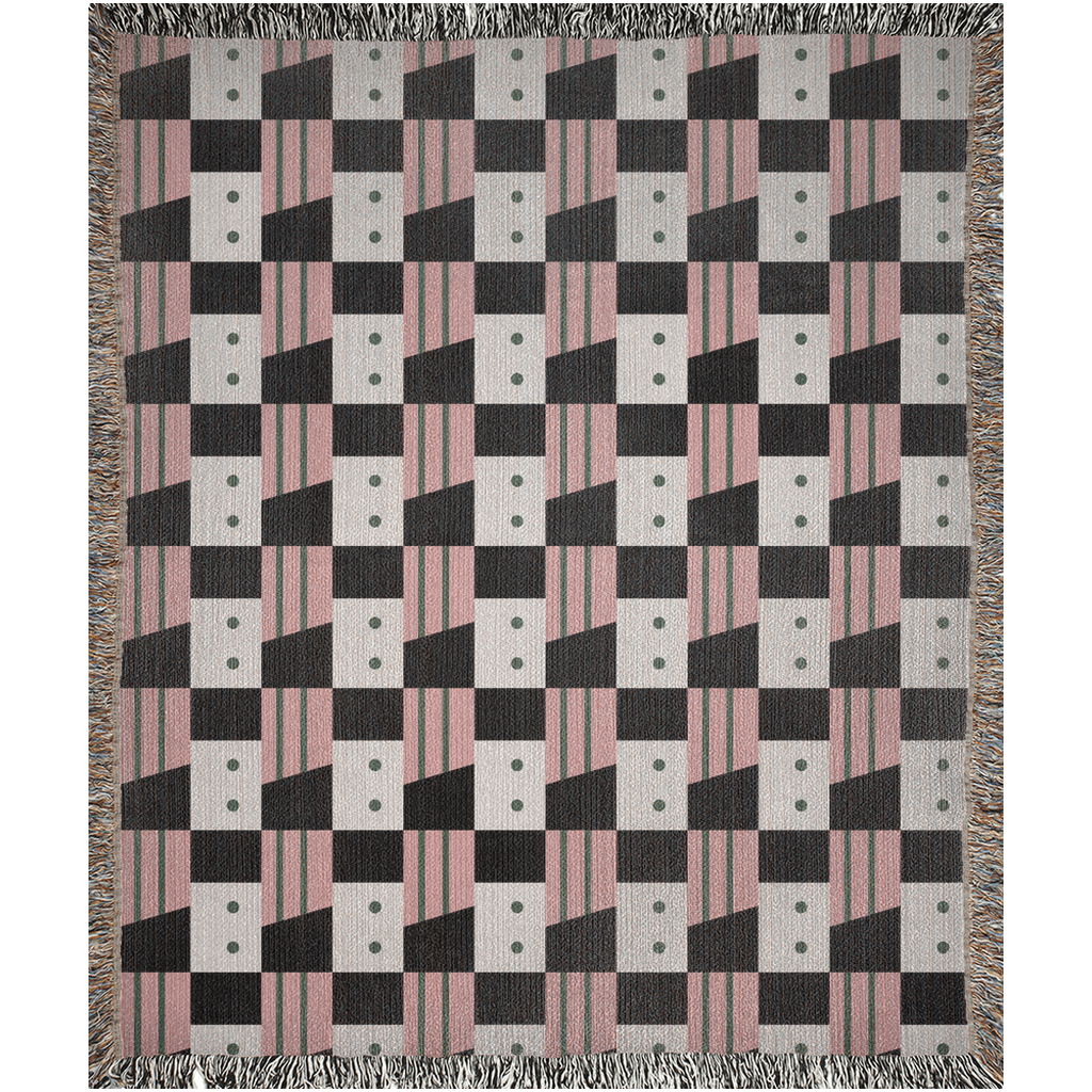 Pink White and Black Modern Geometric Woven Blanket