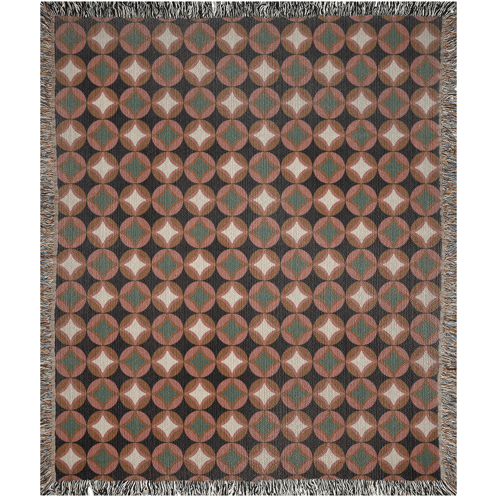 Burnt Orange and Green MCM Pattern Woven Cotton Throw Blankets