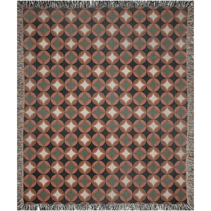 Burnt Orange and Green MCM Pattern Woven Cotton Throw Blankets