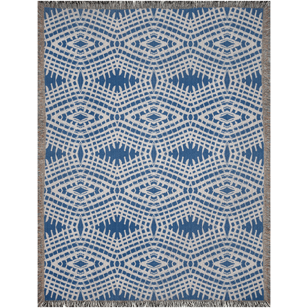 Blue Diamond Lattice Woven Cotton Blanket