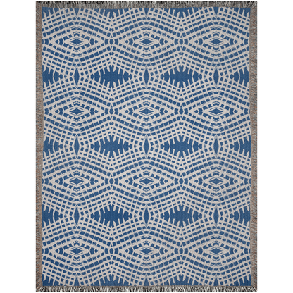Blue Diamond Lattice Woven Cotton Blanket