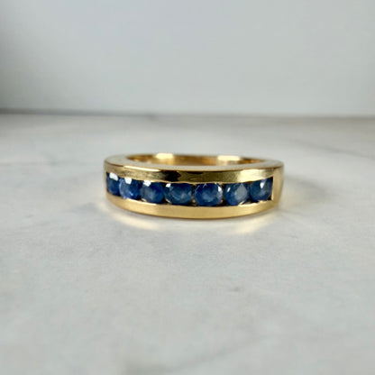 Natural Blue Sapphire Channel Ring | Gold Plated Sterling Silver, 0.91 CTW, September Birthstone
