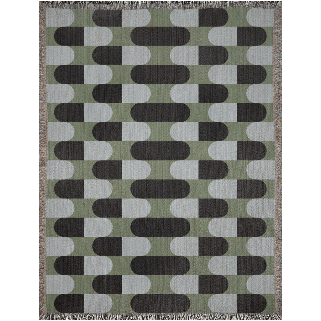 Modern Blue and Green Geometric Woven Throw Blanket