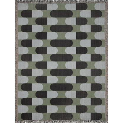 Modern Blue and Green Geometric Woven Throw Blanket