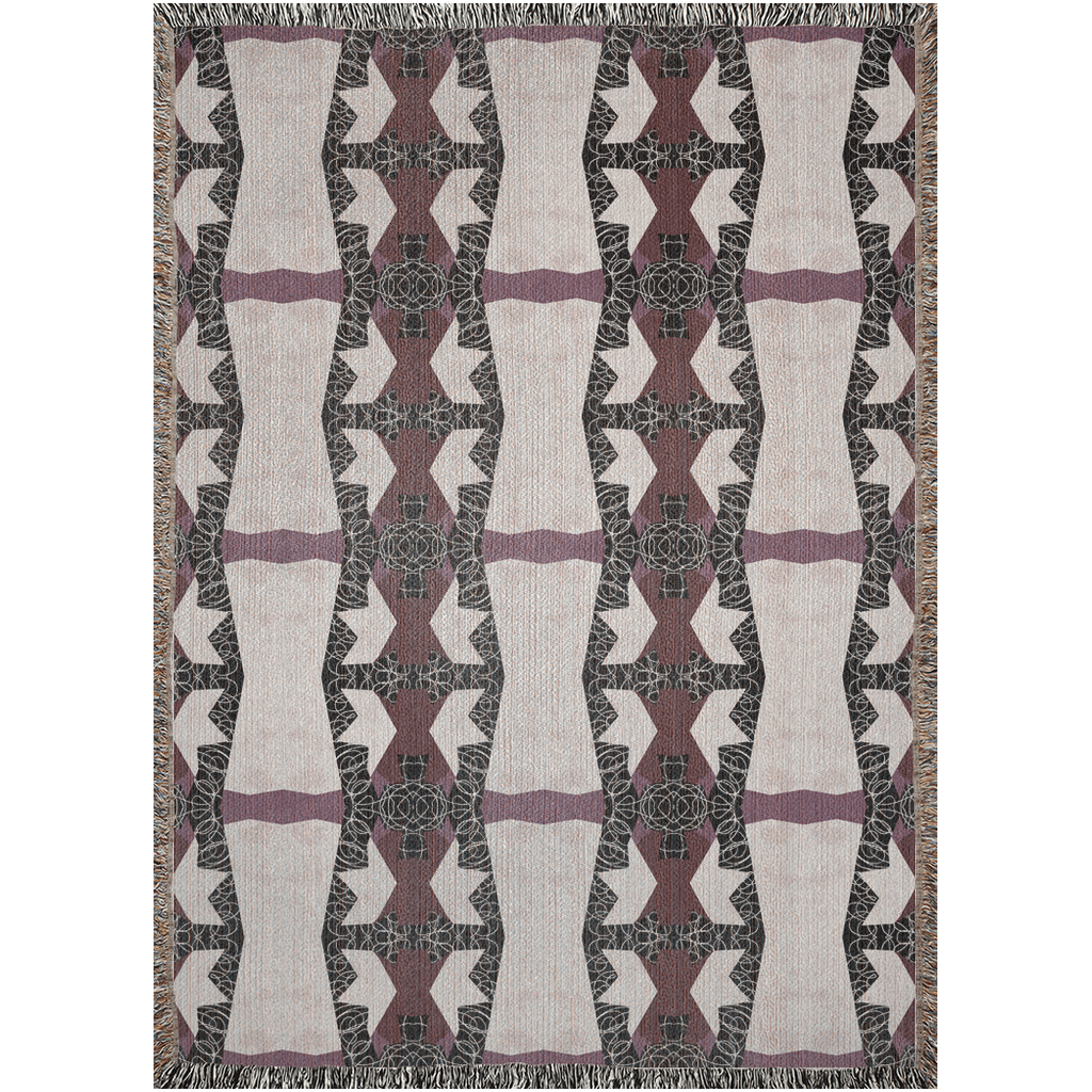 Crimson Nexus Geometric Tapestry in Black, Beige, and Mauve