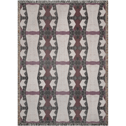 Crimson Nexus Geometric Tapestry in Black, Beige, and Mauve