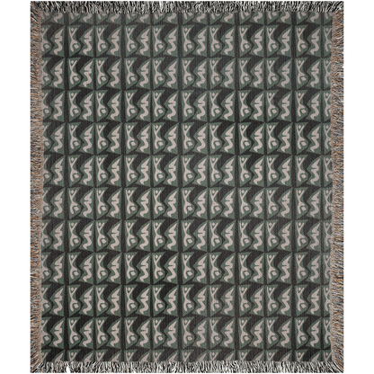 Green and Beige Abstract Modern Woven Cotton Blanket