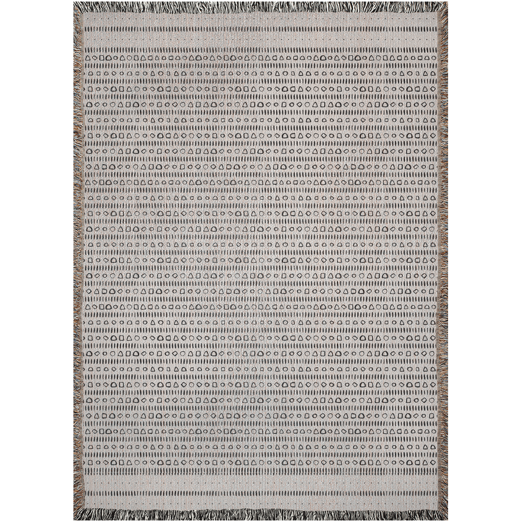 Geometric Pattern Woven Cotton Blanket in Beige