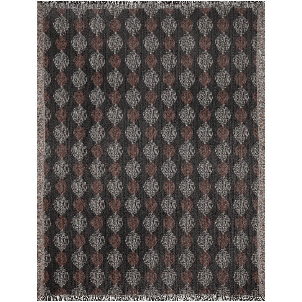 Dark Autumn Leaves Pattern Woven Cotton Throw Blankets - Taylor Bassam