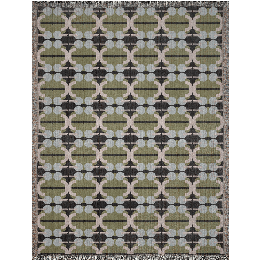 Modern Olive Green and Light Blue Woven Throw Blanket