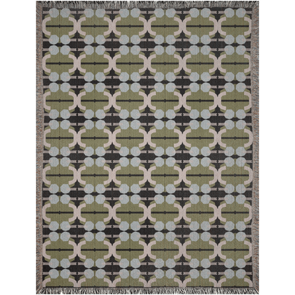 Modern Olive Green and Light Blue Woven Throw Blanket