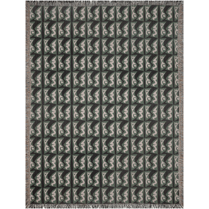 Green and Beige Abstract Modern Woven Cotton Blanket