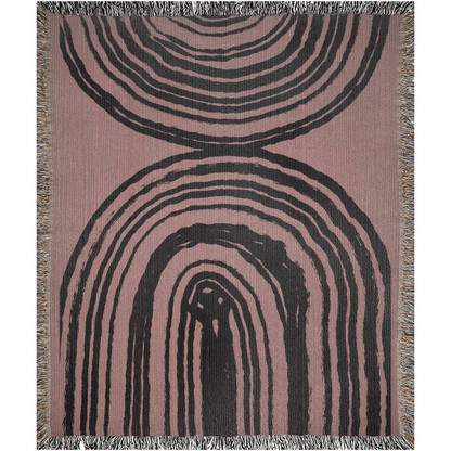 Organic Ring Pattern Woven Cotton Blanket in Dusty Rose and Black