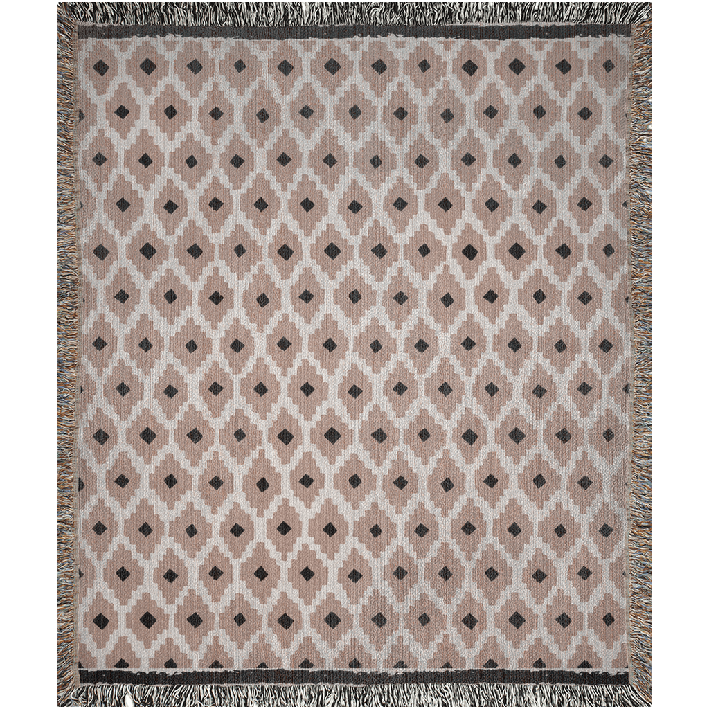 Diamond Trellis Woven Cotton Blanket in Beige and Black