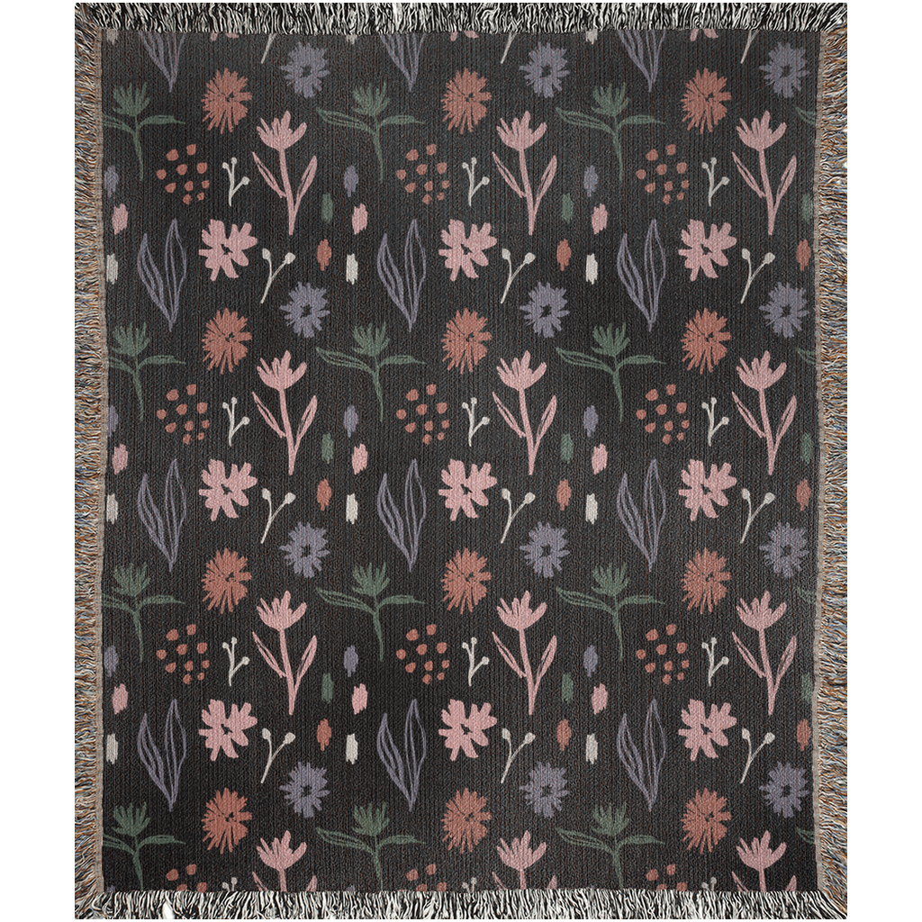 Dark Multicolor Modern Boho Floral Woven Cotton Throw Blankets