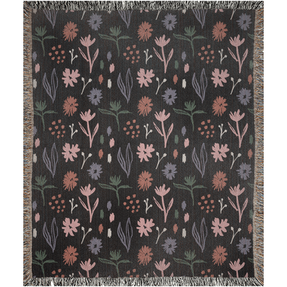 Dark Multicolor Modern Boho Floral Woven Cotton Throw Blankets
