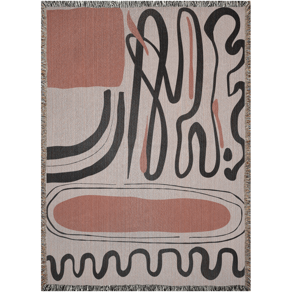 Abstract Terracotta and Black Scribble Woven Cotton Blanket