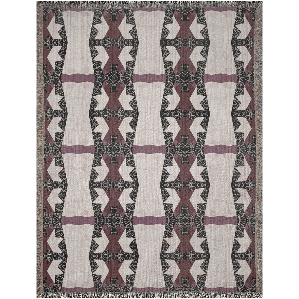 Crimson Nexus Geometric Tapestry in Black, Beige, and Mauve