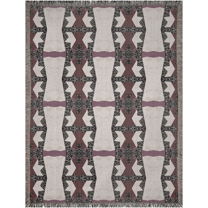 Crimson Nexus Geometric Tapestry in Black, Beige, and Mauve