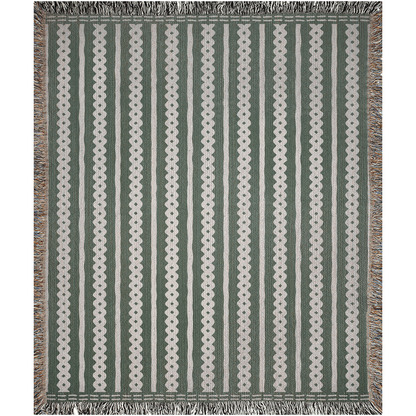 Striped Woven Cotton Blanket in Green and Beige