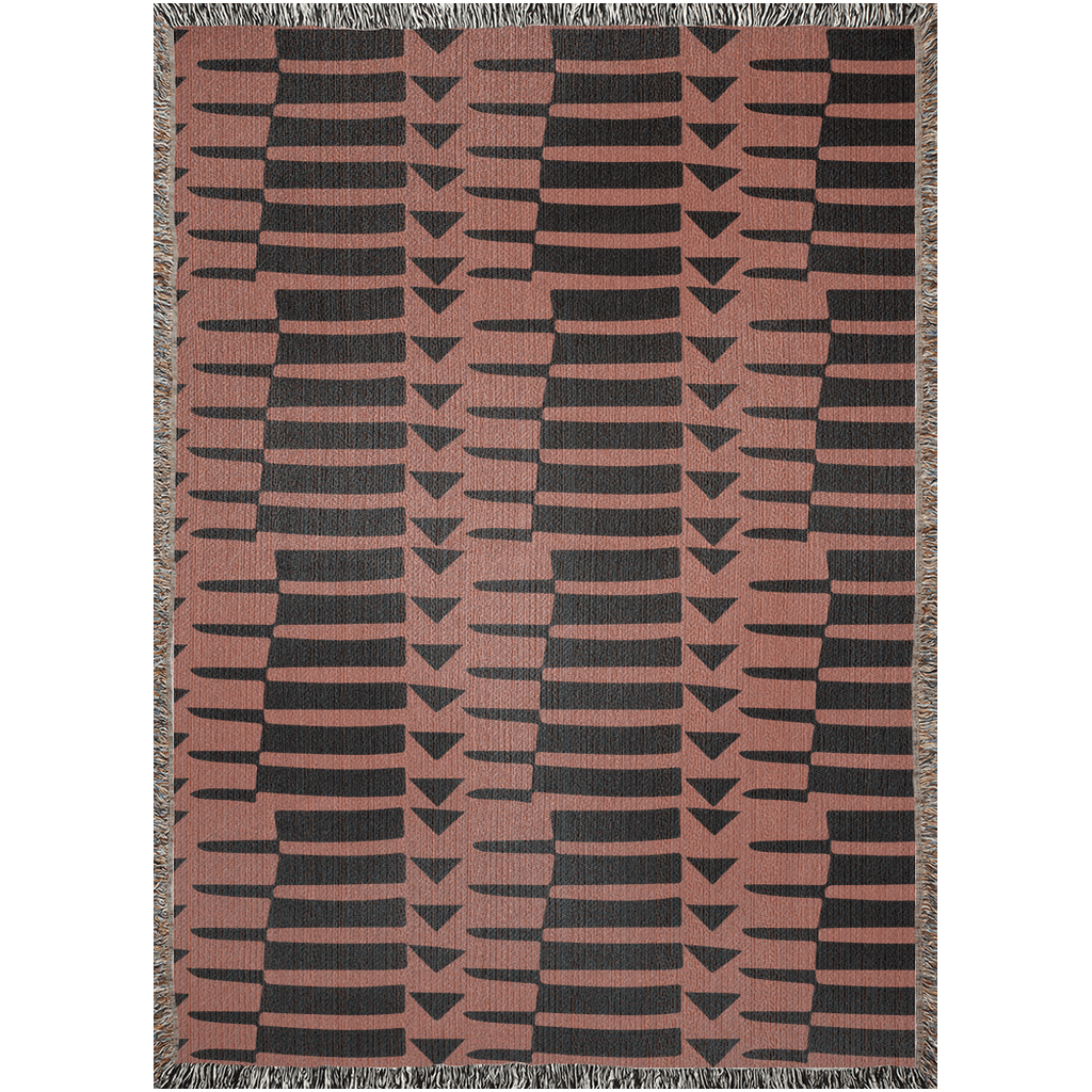 Modern Abstract Terracotta and Black Geometric Woven Blanket