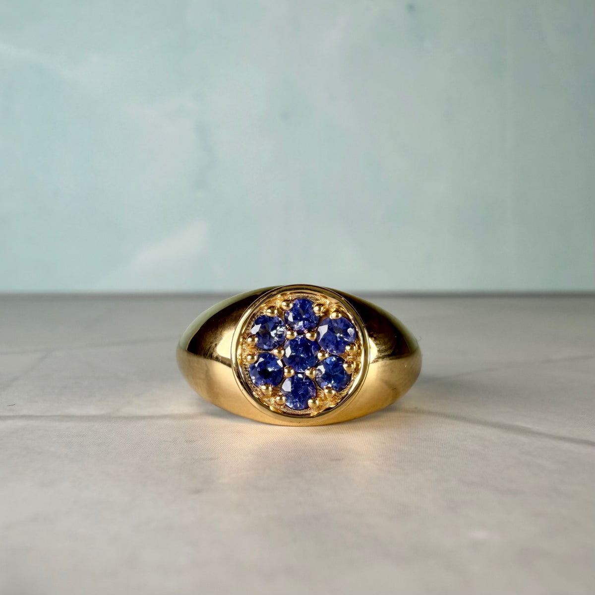 Natural Tanzanite Cluster Signet Ring | Gold Plated Sterling Silver Statement Cocktail Ring