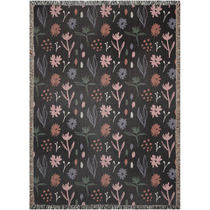 Dark Multicolor Modern Boho Floral Woven Cotton Throw Blankets