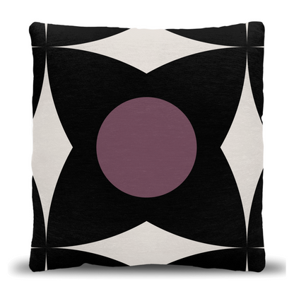 Modern Geometric Bloom Woven Pillow in Black, White, and Plum