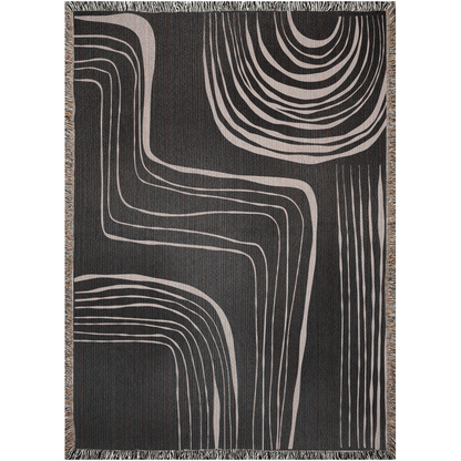 Black and Beige Minimalist Modern Lines Woven Blanket