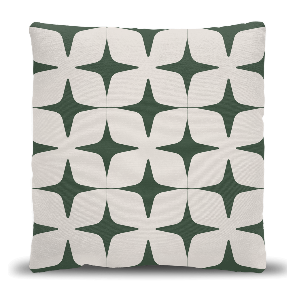 Green and Cream Geometric Star Woven Pillow