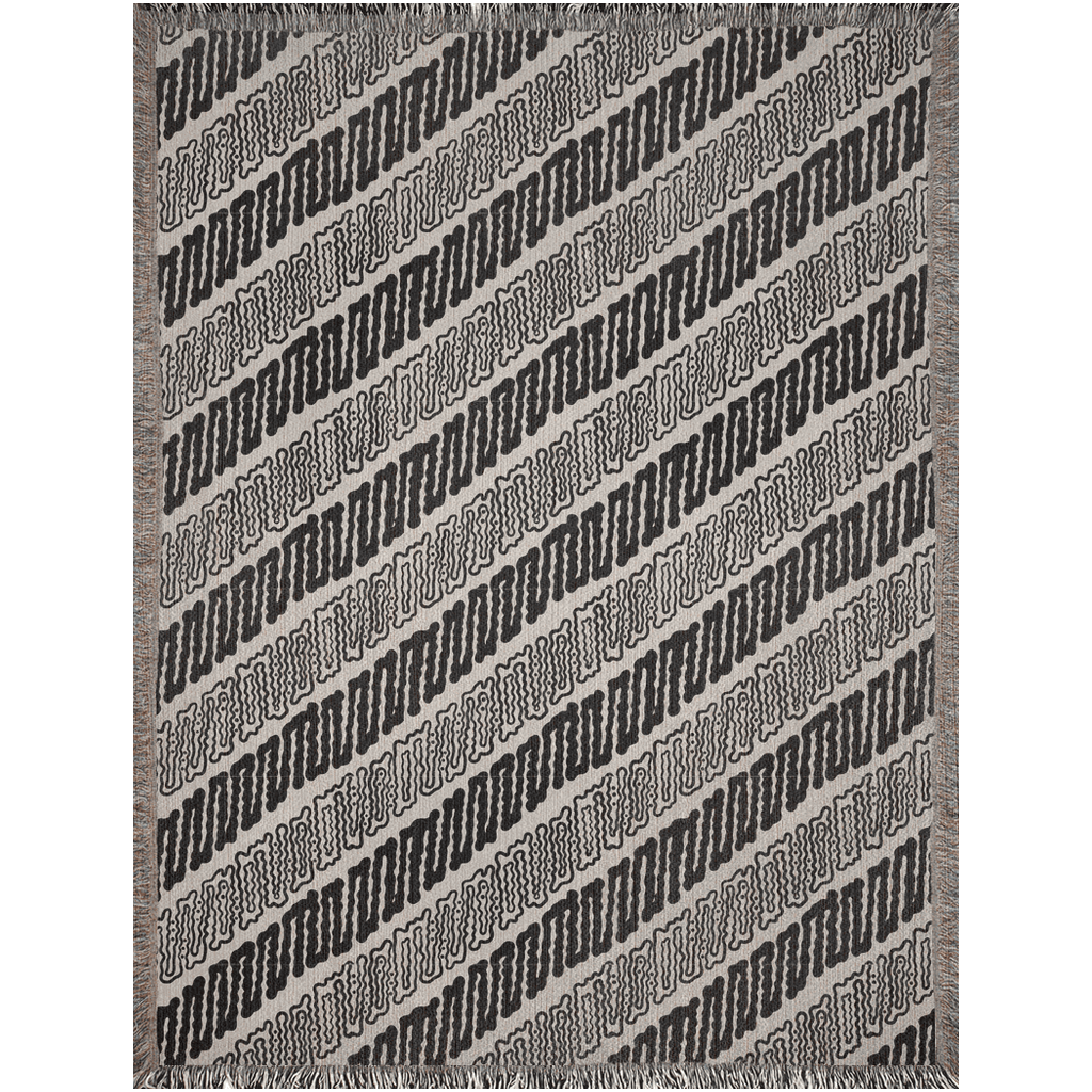 Beige and Black Abstract Modern Stripes Woven Cotton Throw Blankets - Taylor Bassam