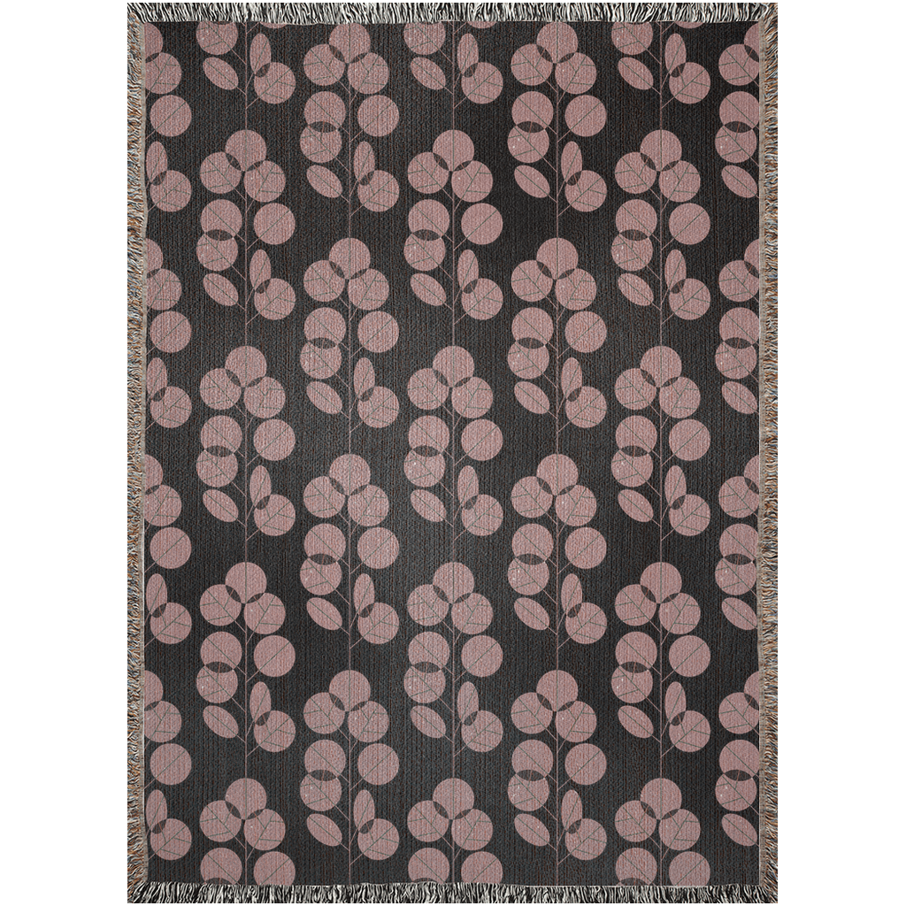 Mauve and Black Autumn Leaves Woven Cotton Throw Blankets - Taylor Bassam