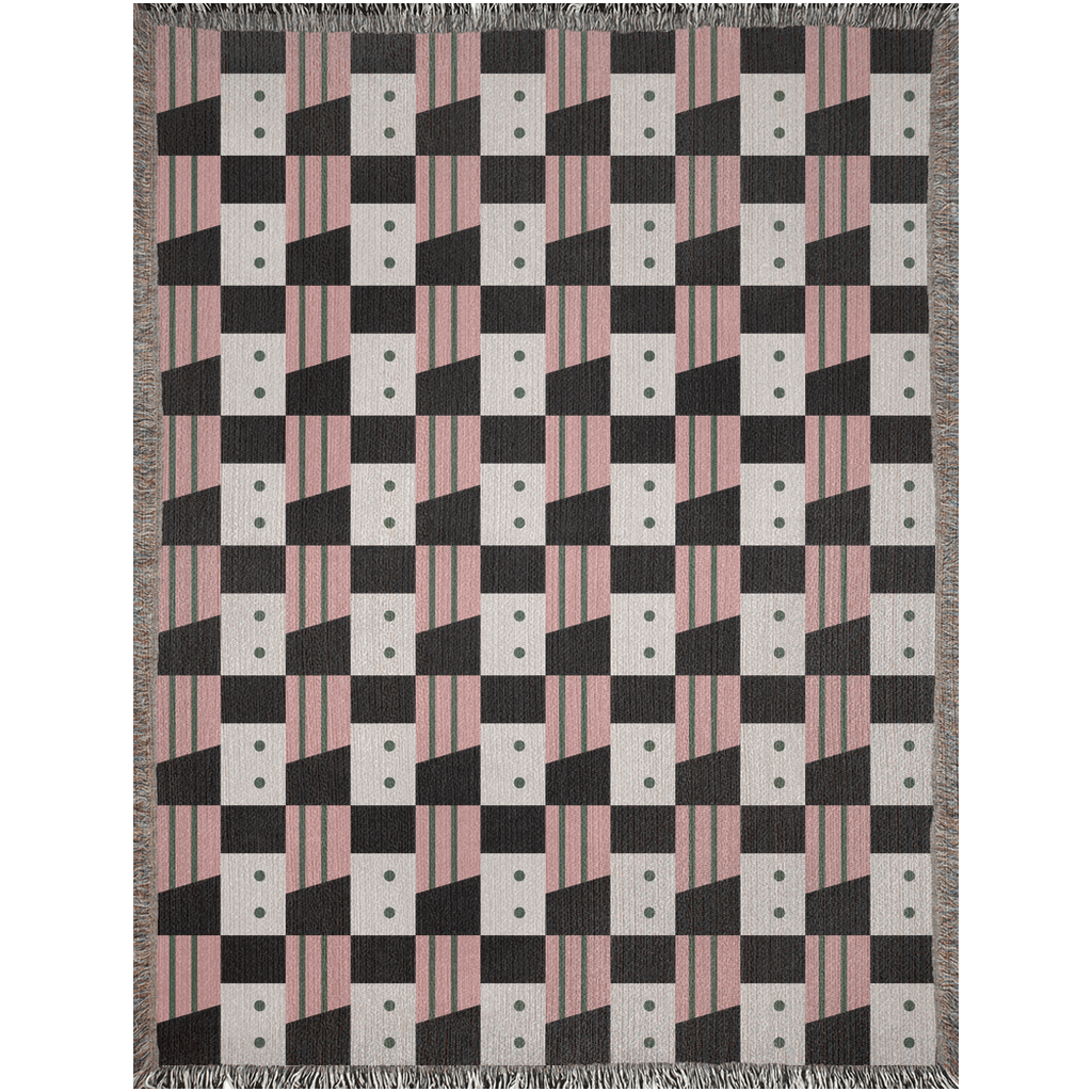 Pink White and Black Modern Geometric Woven Blanket