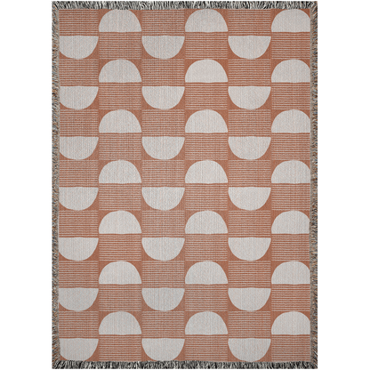 Terracotta Geometric Woven Throw Blanket with Half-Moon Pattern