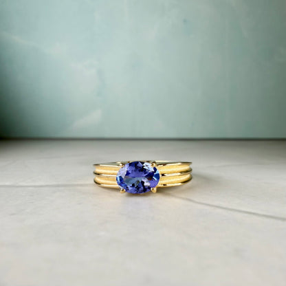 Oval Tanzanite Solitaire Ring | Gold Plated Sterling Silver, December Birthstone