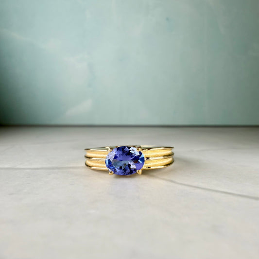 Oval Tanzanite Solitaire Ring | Gold Plated Sterling Silver, December Birthstone