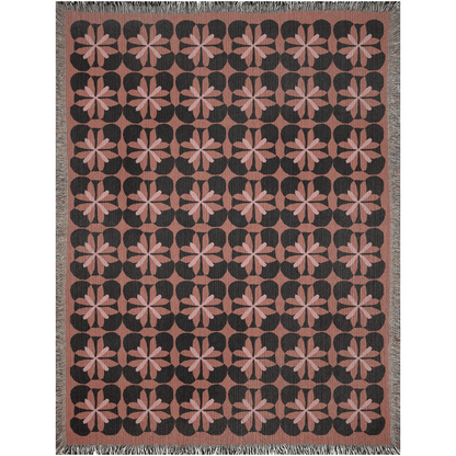 Fall Colors Abstract Flower Pattern Woven Cotton Throw Blankets - Taylor Bassam