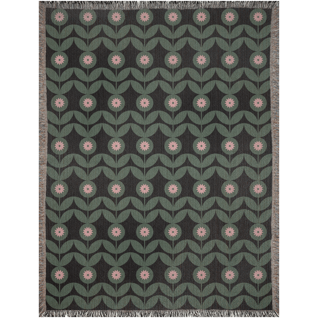 Retro Botanical Bloom Woven Throw Blanket