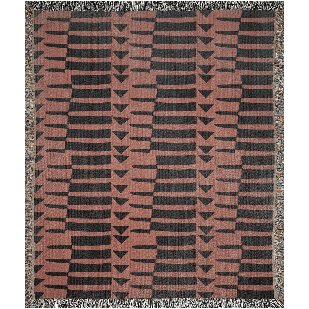 Modern Abstract Terracotta and Black Geometric Woven Blanket