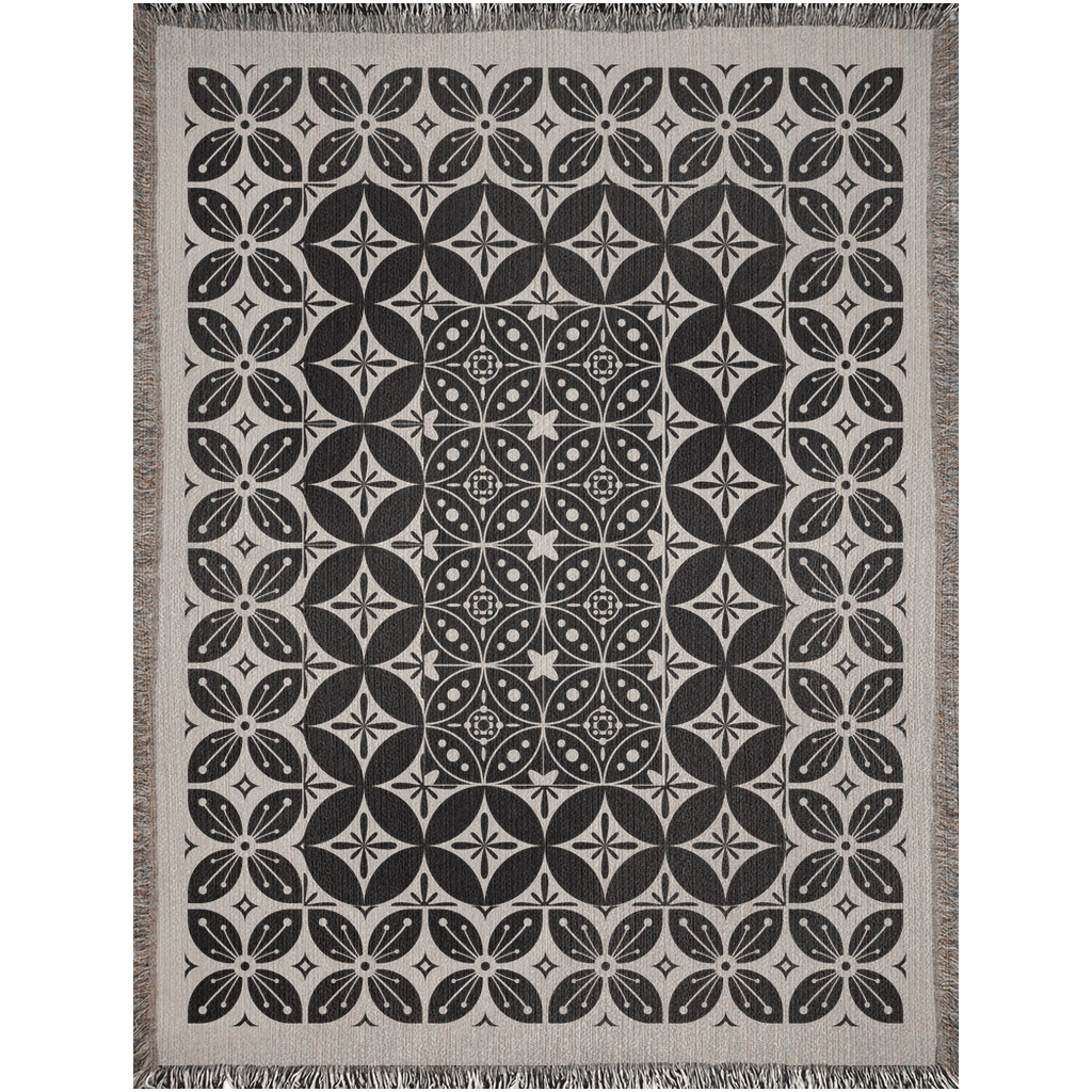 Black and Beige Tile Pattern Woven Cotton Throw Blankets - Taylor Bassam